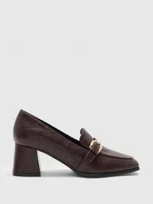 CUCCOO BIZCHIC Women's Fashion Solid Color High Heel Pumps, Buckle Chunky Low Heel PU Shoes For Commute, Elegant Holiday, Vacation, Office And Daily Wear - Black - View 2