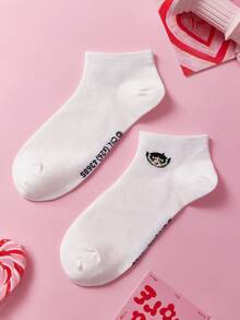 THE POWERPUFF GIRLS X SHEIN 3雙舒適可愛卡通圖案船襪 - 白色 - 查看 7