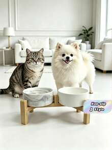 Elevated Cat Bowl, Ceramic Dog Bowl, Suitable For Small And Medium‑Sized Dogs, Food And Water Bowl With Stand, Weighted Pet Feeding Bowl, Ceramic Dog Bowl, Marble. - Multicolor - View 1