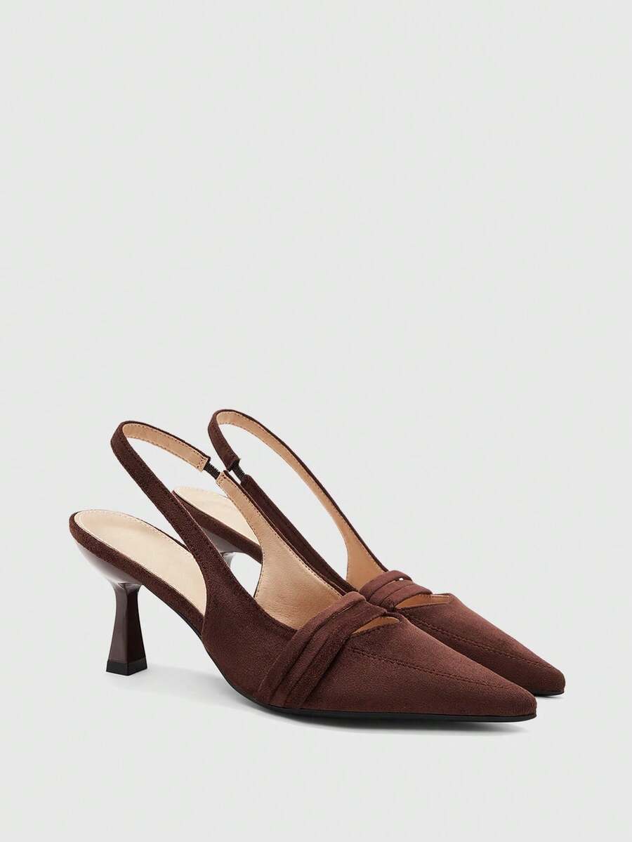 CUCCOO BIZCHIC Sepatu hak tinggi wanita berujung lancip, sepatu hak tinggi serbaguna untuk bepergian dan pemakaian sehari-hari. - Suede coklat tua - View 1