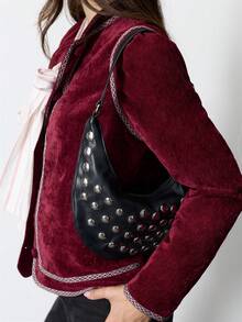 Nöista Black Hobo Shoulder Bag With Silver Stud Detailing, A Curved Silhouette And Adjustable Strap With Zip Closure. - Black - View 2