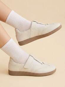 CUCCOO EASI Women's New Distressed White German Trainer Shoes, Flat Sole Soft Bottom, Commute Driving Casual Shoes - Beige + - View 5