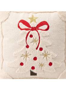Cirelle 1pc/2pcs Soft Plush Christmas Cushion Cover, Embroidered Christmas Tree Decorative Pillow Case With Bow Knot, Cozy Winter Holiday Throw Pillow Sham For Home Decor - Beige - View 7
