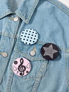 ROMWE Anime Six-Piece Y2k Retro Black And Pink Polka Dot Star Wing Pattern Badge Metal Brooch Combination, Backpack Clothing Hat Decoration, Suitable For Daily Ma - Black and pink - View 5