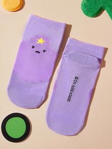 ADVENTURE TIME X SHEIN 4 قطع/مجموعة جوارب قصيرة بنمط كرتوني لطيف للنساء، جوارب كاحل، معززة عند الأصابع والكعب، مناسبة لجميع الفصول، للجنسين، للرجال والنساء، جوارب برسومات - خلط الألوان - مشاهدة 9