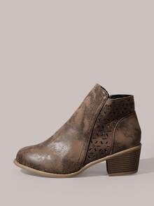 Styleloop Women's Pointed Toe Buckle Design Casual Western Style Ankle Boots Valentine's Day Vacation Outfits Travel Essentials Cowboy Boots - Dark brown + hollow - View 7