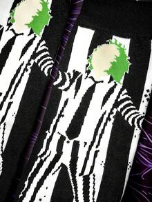 Beetlejuice X SHEIN 動漫角色大魔導師長筒襪 1雙 - 白黑 - 查看 3