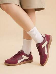 CUCCOO EASI Women's Flat Shoes Lace-Up Round Toe Casual Versatile Sneakers - Rose Red - View 4