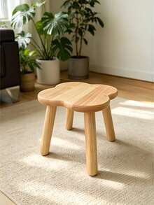 1PC SolidWood Multipurpose Sturdy NonSlip EasyClean SpaceSaving ShoeChanging TeaTableSeat NaturalCloverShape RoundStool Entryway LivingRoom Bedroom Balcony HomeDecor Practical MustHave HotSale - wood color - View 3