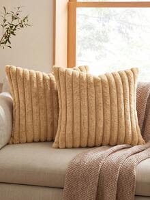 1 Piece, Faux Rabbit Fur Solid Color Pillow Cover, Warm And Comfortable, Suede Texture, Zipper Sealing, No Pillow Core, Suitable For Autumn, Winter And Room Decoration. - Camel - View 3
