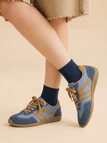 CUCCOO EASI Breathable Mesh Upper, Rounded Anti-Collision Toe, Beige Trim Heel, Blue & White Striped Retro Sneakers - Blue - View 3