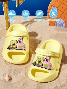 SpongeBob SquarePants | SHEIN 可愛卡通兒童拖鞋，適合幼兒與兒童，EVA材質，適用於居家浴室、游泳池、海灘等 - 黃色 - 查看 1