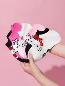 HELLO KITTY AND FRIENDS | SHEIN 6雙女款透氣柔軟船襪隱形襪，襪頭與後跟加強耐磨，四季皆可穿著 - 彩色 - 查看 4