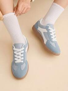 CUCCOO EASI Women's Flat Shoes Lace-Up Round Toe Casual Versatile Sneakers - sky blue - View 3