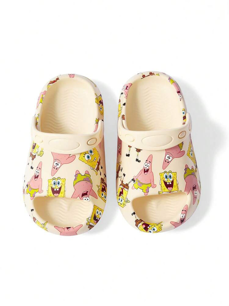 SpongeBob SquarePants | SHEIN 女童可愛卡通印花兒童拖鞋，採用輕量耐用 EVA 材質，適合室內、浴室、遊樂場使用 - 米色 - 查看 7
