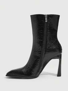 CUCCOO SZL New Small Square Toe Mid-Heel Black Jindian Thin Commuting Atmosphere Ankle Boots Fall Boots - Black - View 4