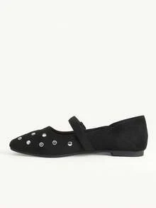 CUCCOO CHICEST New Casual And Comfortable, Imitation Suede Surface, Rivet Decoration, Generous Head Design, Buckle, Women's Flat Shoes - Black - View 6