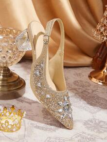 CUCCOO TILAWA Women's Crystal And Glass Rhinestone Pointed High-Heeled Shoes, Suitable For Going Out, Banquets, Parties And Other Activities - Champagne - View 2