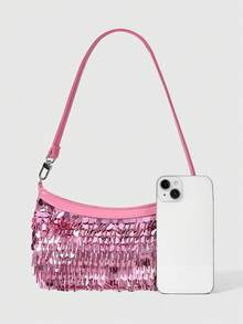 ROMWE Ladies Fashion Elegant Exquisite Classic Colored Sequins Rhinestone Shoulder Bag, Dinner Bag, Party Dating Banquet Wedding Ball Night Club - Pink - View 3