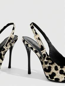 CUCCOO SZL Embossed Pointed Back Thin Heel Sandals, Retro Commuter Adjustable Buckle High Heel Shoes Fall Shoes - Tide leopard print apricot - View 7
