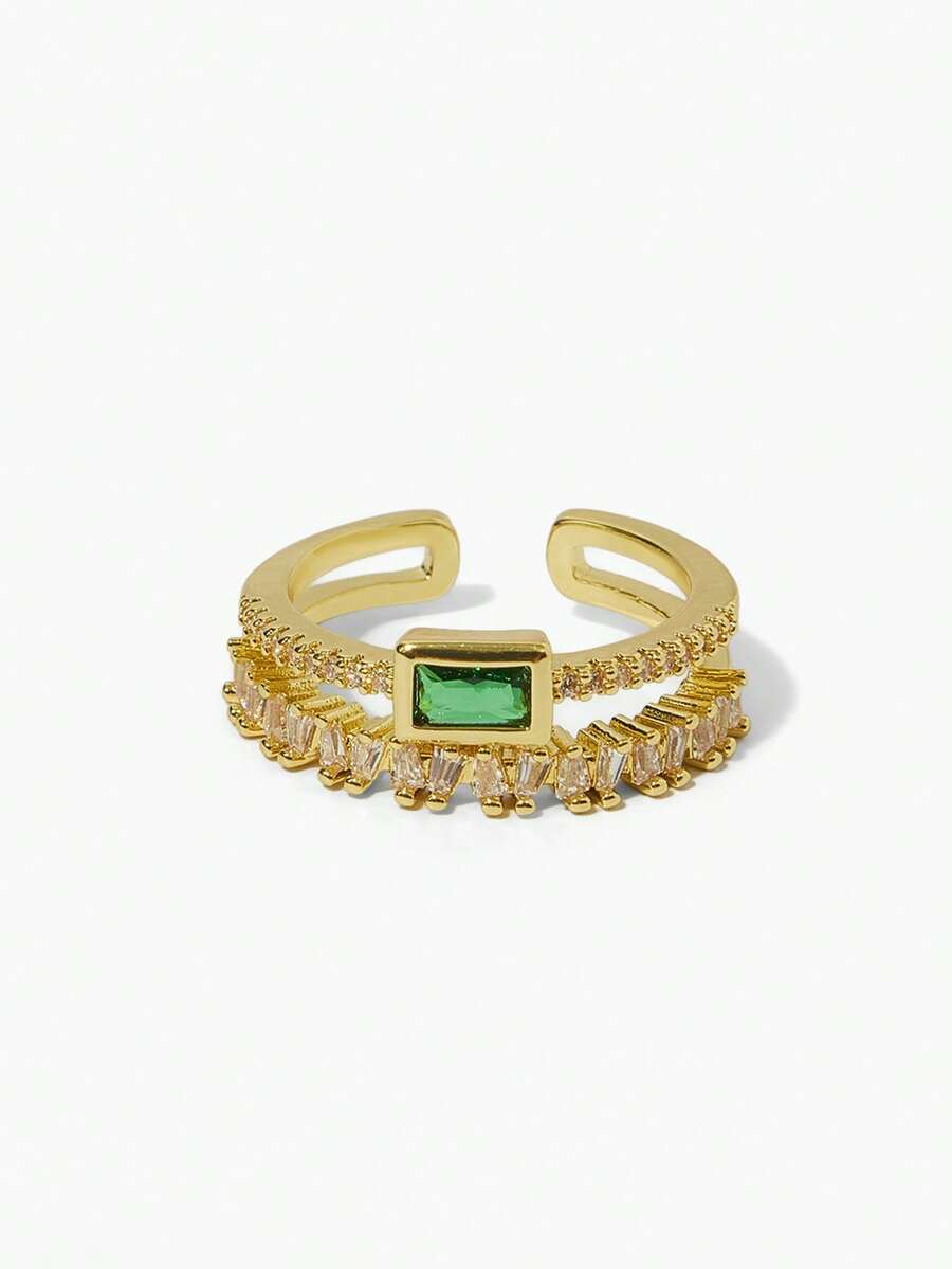 Vandermere 1 Piece Of Stylish And Versatile Temperament Design Forest-Style Emerald Green Personality Double-Layer Ring - Multicolor - View 1
