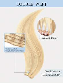 Natural Human Hair Weft-Double Weft Suitable For Sewing In Extensions,Caramel Brown To 613 Blonde Color,12-14" Volume & Length Boosting Hair Extensions Human Straight Hair With Soft & Smooth Texture Hair Wefts For Women & Men,For Graduation Season - S27-613 - View 4