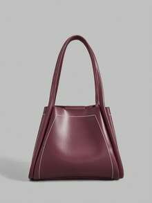 Ontre Women's Fashion Burgundy Handbag, Exquisite Collision Line, Simple Open Tote Bag, Suitable For Daily, Commuting, Dating, Shopping, Shopping - Burgundy - View 5