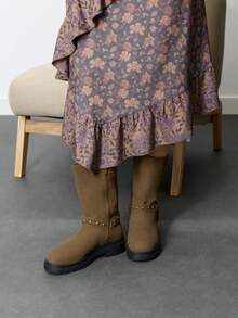 Nöista Thick-Soled Medium Boots, Belt Buckle Fashionable Retro Autumn And Winter Versatile Knight Boots - Brown - View 2