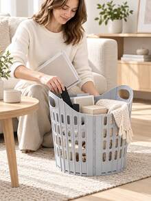 Haus Hana 1pc Foldable Laundry Basket, Multi-Functional Handheld Clothes Hamper, Wall Mountable Dirty Clothes Storage Bin For Bedroom & Bathroom - Multicolor - View 7