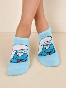 SHEIN X The Smurfs 6雙卡通圖案透氣柔軟船襪，加強腳趾與腳跟，適合四季穿著，女款/女孩，印花襪 - 雜色 - 查看 7
