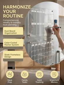 Haus Hana 1Set Magnetic Acrylic Weekly & Monthly Planner Set, Clear Reusable Board With Dry-Erase Surface, Easy To Write & Erase, Ideal For Refrigerator Organization, Scheduling And Home Planning - multicolor - View 18