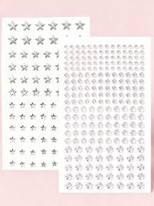 2PCS Assorted Sizes Self Adhesive 3D Rhinestone Sparkling Silver White Star Shaped Eye Face Gems Stickers For Music Festival Y2K Masquerade Party Nightclub Makeup Accessories - White - View 9