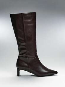 SHEIN SHUZIA Women's Glamorous Sexy Pointy Toe Kitten Heel Knee-High Boots - Coffee Brown - View 5