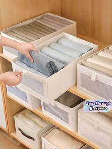 Breathable Linen Storage Box See Through Window Design Foldable Closet Organizer Home Decluttering Essential Two Pack Set Space Saver - Beige - View 2