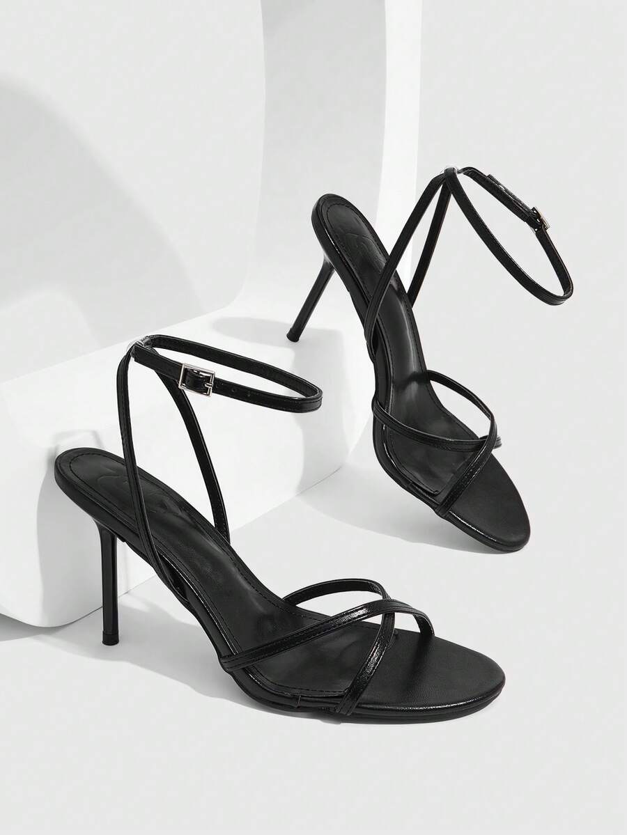 CUCCOO SZL Women's Fashion Round Toe PU Fabric Cross Strip Toe. Classic Thin Strap Back Strap Foot Strap Ankle Strap Roman Sandals. High Heel Color Matching Party - Black - View 1
