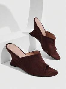 CUCCOO SZL Niche Design Slope Heel Slippers, Leaking Toe Peep Toe High Heel Cool Care, Thin, Versatile Slouchy Outer Wear, Women's Sandals - Coffee Brown - View 1