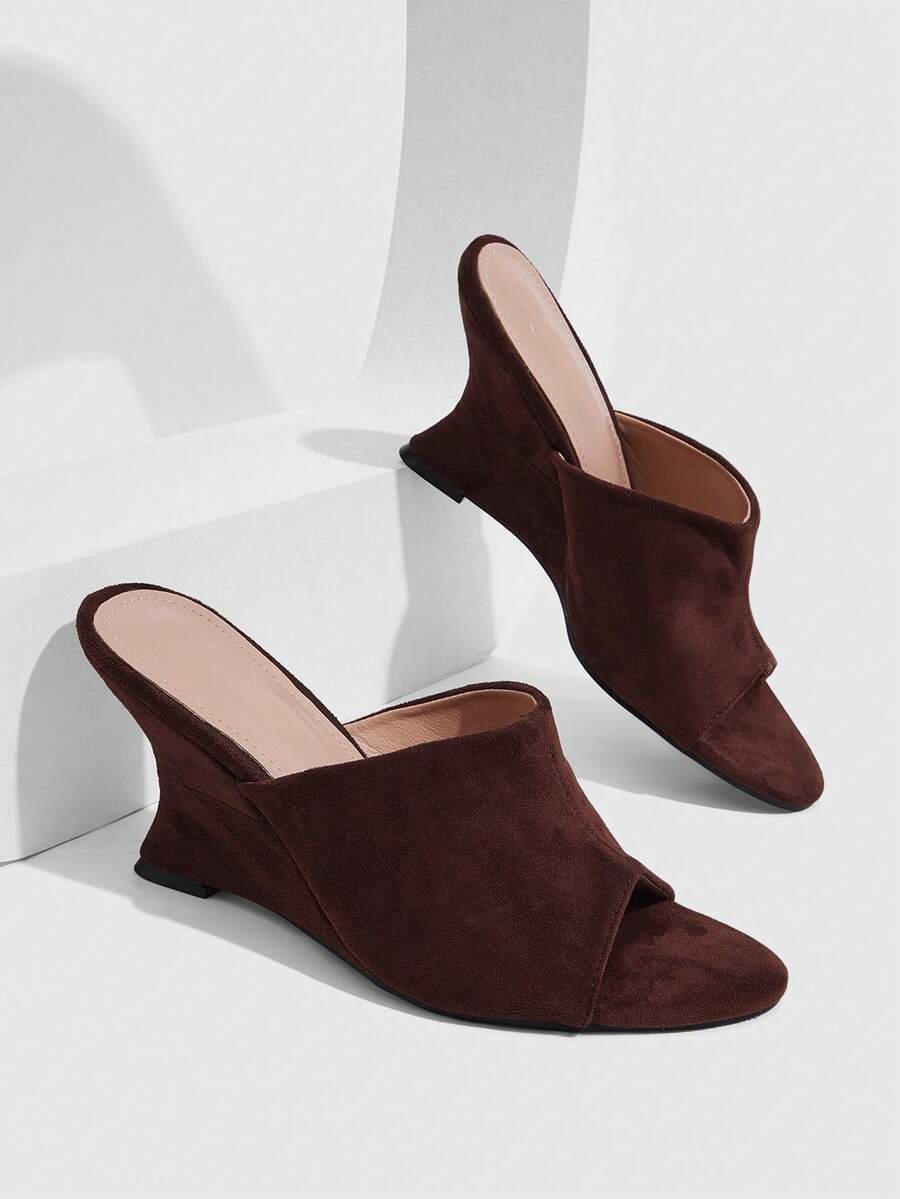 CUCCOO SZL Niche Design Slope Heel Slippers, Leaking Toe Peep Toe High Heel Cool Care, Thin, Versatile Slouchy Outer Wear, Women's Sandals - Coffee Brown - View 1