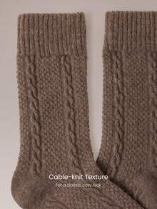 GLOWMODE 1 Pack 23% Wool Cable Knit Tube Socks With Slouch Styling & Soft Reinforced Cuff Daily Casual Fall Winter Wear - Light coffee - View 4