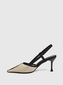 CUCCOO SZL Folded Back Tripple High Heels Women's Pointed Elastic Gentle Commuter Dating Light Dress Single Shoes - Black and White - View 4