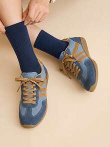 CUCCOO EASI Breathable Mesh Upper, Rounded Anti-Collision Toe, Beige Trim Heel, Blue & White Striped Retro Sneakers - Blue - View 6