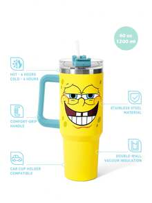SpongeBob SquarePants | SHEIN 1200 Ml / 40oz Stainless Steel , Keep Cold Water Bottle, With Straw, Suitable For Hot Water And Cold Drink - Yellow - View 2