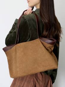 Nöista Suede Tote Bag With Sculptural Folds, Wide Leather Handles And A Soft, Relaxed Silhouette. - Brown - View 2