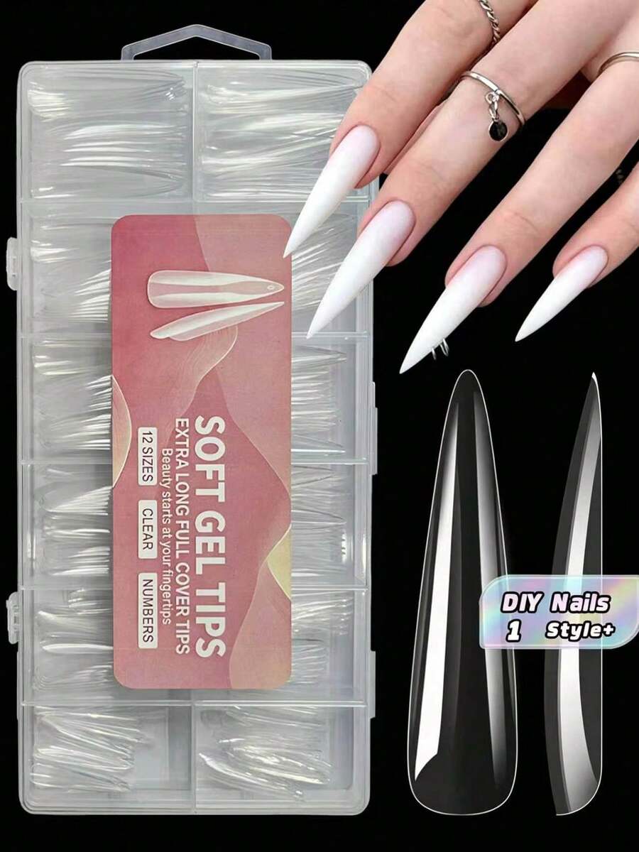 1 Box Extra Long Full Coverage Transparent Pointed Fake Nails Flexible Durable For DIY Salon Manicure Must Have Beauty Supply - Clear - View 1