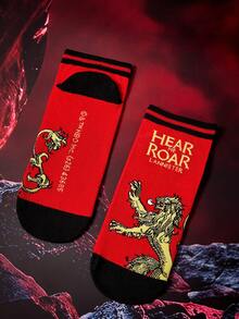 Game of Thrones X SHEIN 4 Pasang Kaos Kaki Wanita Motif Naga - Warna campuran - View 10