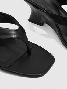 CUCCOO SZL Ladies Square Toe Elegant Fashion Vacation Wedge Sandals - Black - View 5