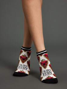 Game of Thrones X SHEIN 4 Pasang Kaos Kaki Wanita Motif Naga - Warna campuran - View 7