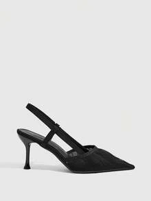 CUCCOO SZL Black Folded Back Tripple High Heels Women's Pointed Elastic Gentle Commuter Dating Light Dress Shoes - Black - View 2