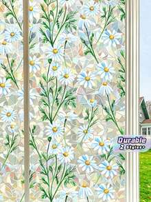 1 Pc Glass Window Privacy Film, Rainbow Static‑Cling Film, 3D Colorful Daisy No‑Adhesive Glass Film, For Home Heat Control, Non‑Sticky And Reusable - Multicolor - View 1