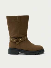 Nöista Thick-Soled Medium Boots, Belt Buckle Fashionable Retro Autumn And Winter Versatile Knight Boots - Brown - View 1