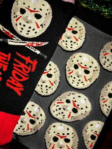 WB Horror X SHEIN 2 Pairs Of Cartoon Pattern Women's Socks - color mixing - View 3
